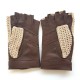 Leather mittens of lamb and cotton hooks havana and ecru "MICHELE".