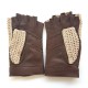 Leather mittens of lamb and cotton hooks havana and ecru "MICHELE".