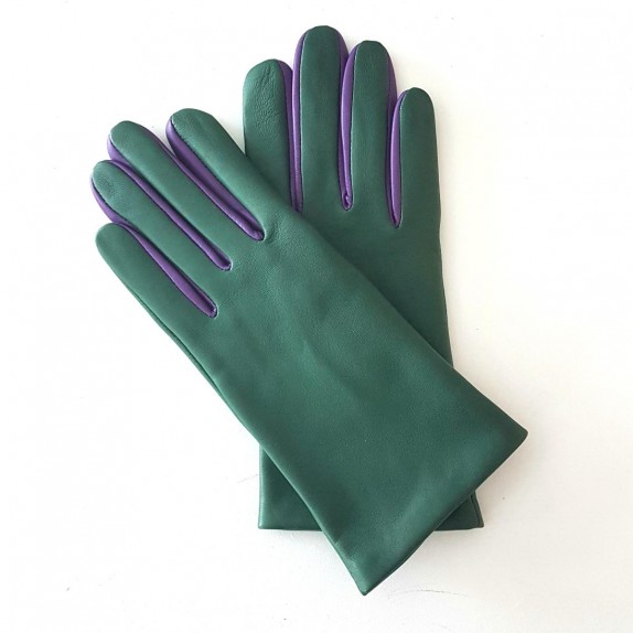 Leather gloves of lamb verde amethyst "COLOMBE".