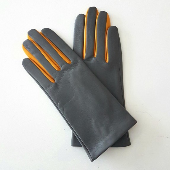 Gants en cuir d'agneau charcoal jaune "COLOMBE".