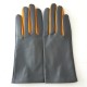 Leather gloves of lamb charcoal yellow "COLOMBE".