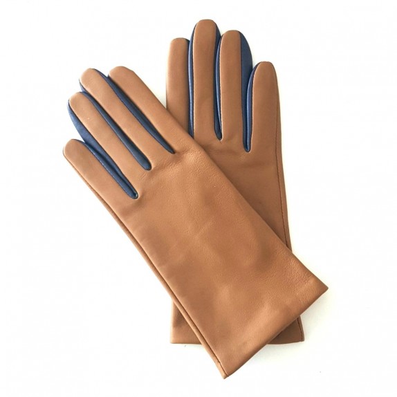 Gants en cuir d'agneau biscuit blue berry "COLOMBE".