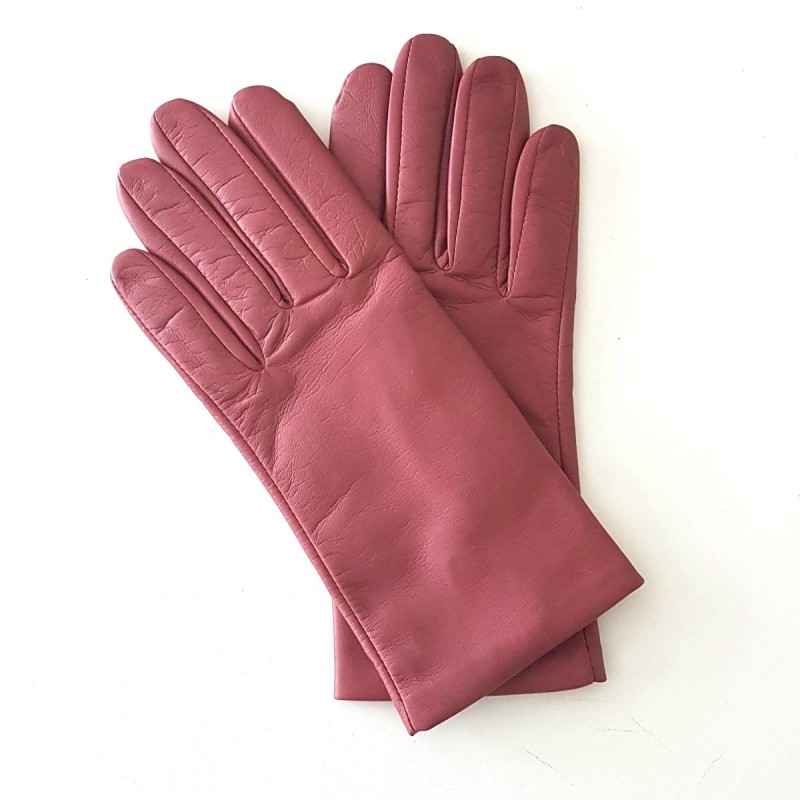 Gants en Cuir d'Agneau Rose Capucine Doublure Soie.