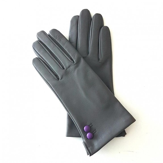 Leather gloves of lamb charcoal and amethyst "CLEMENTINE"