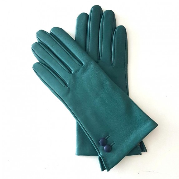 Gants en cuir d'agneau vert et prune "CLEMENTINE".