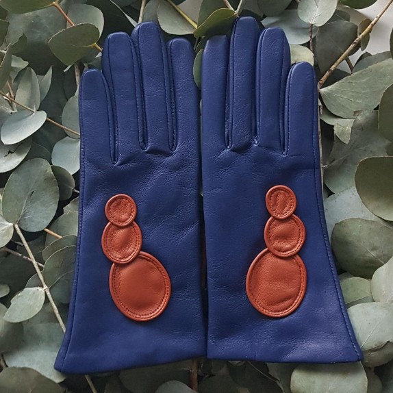 Gants en cuir d'agneau blue berry cognac " BOLLA".