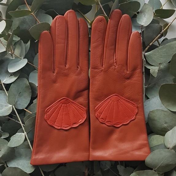 Leather gloves of lamb cognac chilly " CONCHA".