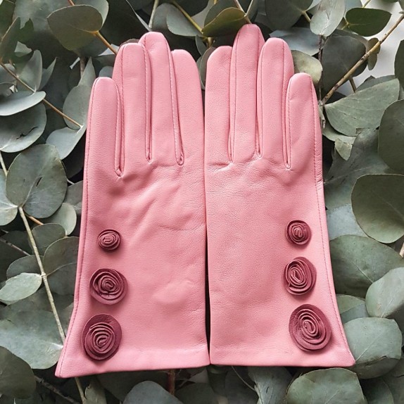 Gants en cuir d'agneau blossom et rose antique "LILA".