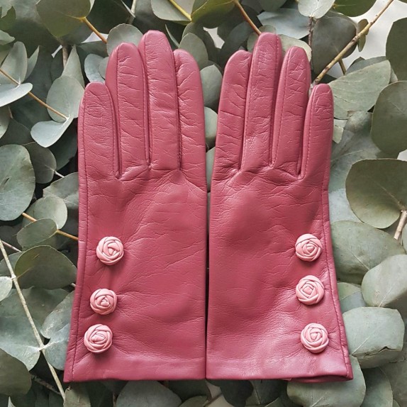 Gants en cuir d'agneau rose antique blossom "MIA".