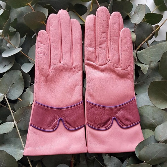 Leather Gloves of lamb blossom rose antique améthyst "LEA".