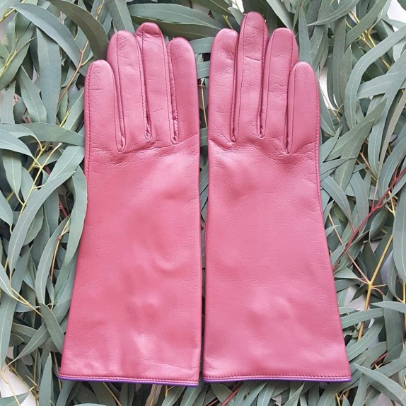 Leather gloves of lamb rose antique amethyst "JACINTHE"
