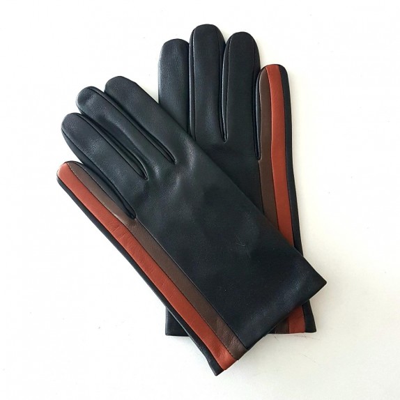 Leather gloves of lamb black cognac tobacco "AKANO".