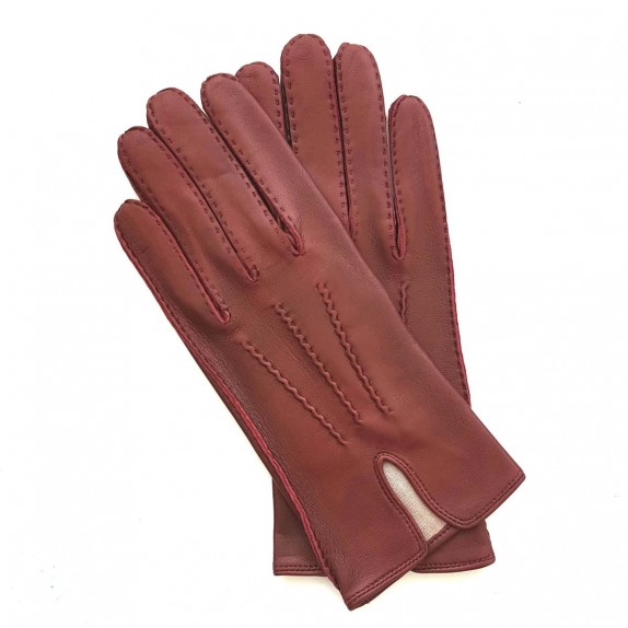 Leather gloves of dark red "GISELE"