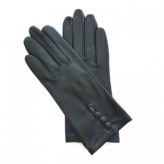 Gants en cuir d'agneau noir "MARGUERITTE".