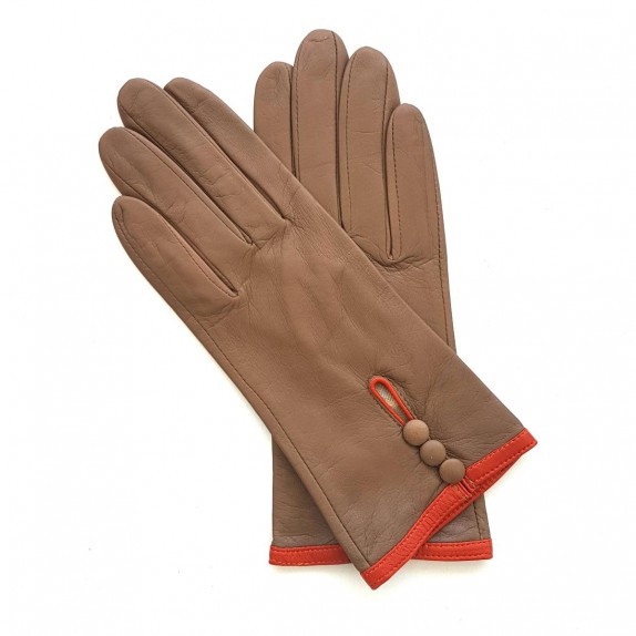 Leather gloves of lamb clay and orange "MARGUERITTE"