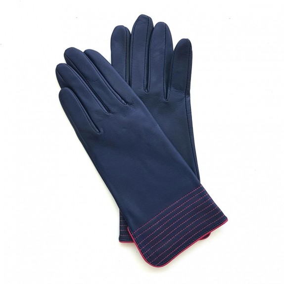 Gants en cuir d'agneau prune et hot pink "FENELON".