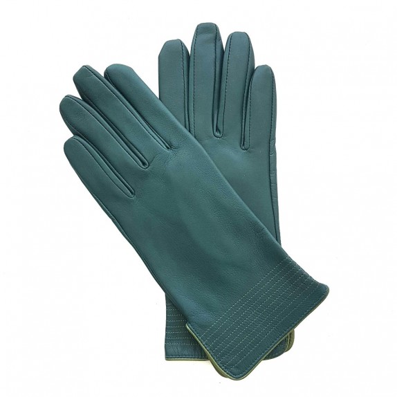 Gants en cuir d'agneau vert et trèfle "FENELON".