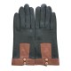 Gants en cuir d'agneau noir cognac et sable "JOSEPHA".