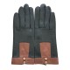 Leather gloves of lamb black and cognac "JOSEPHA"