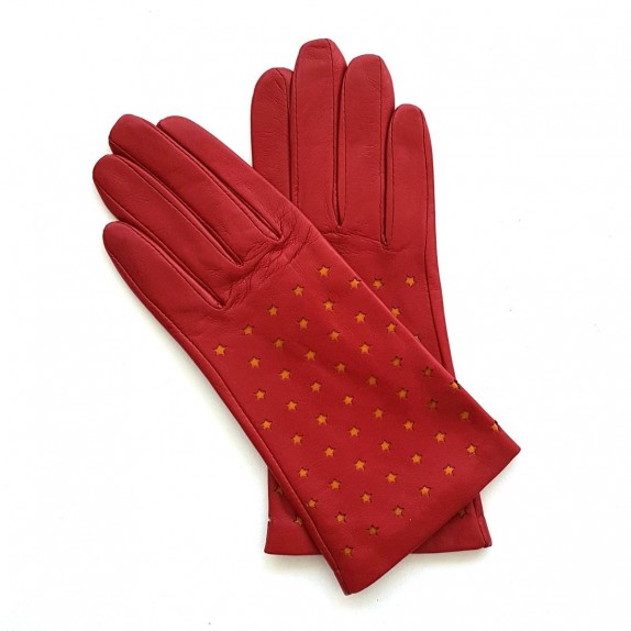 Gants en cuir d'agneau rouge et maïs "SEREN".