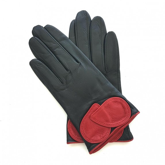 Leather gloves of lamb black and red "PEUPLIER".