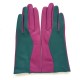 Leather gloves of lamb green and hot pink "CONTRASTO".