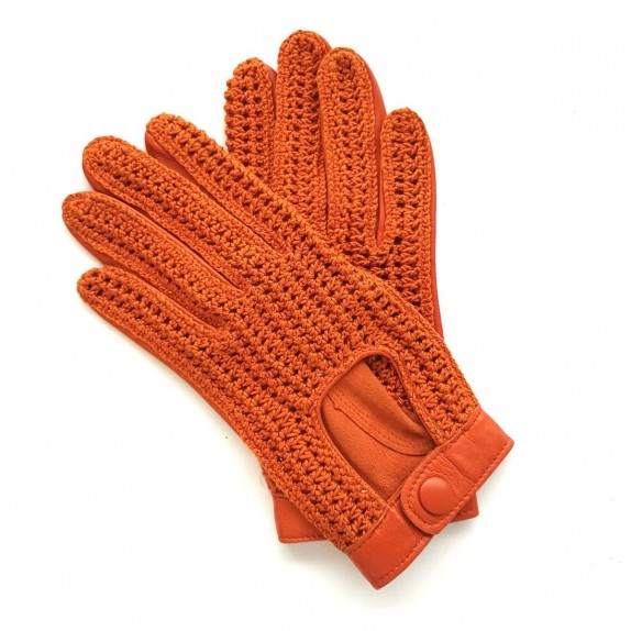 Leather gloves of lamb, cotton hook orange "ALFREDINE".