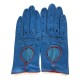 Leather gloves of lamb blue and red "MARTINE".