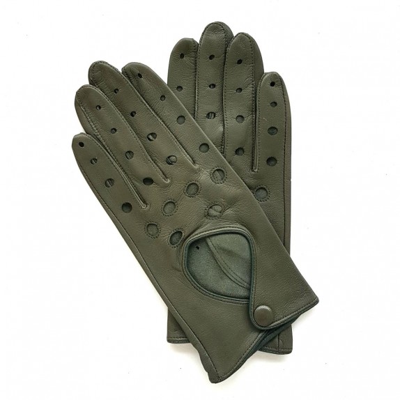 Gants en cuir d'agneau kaki "MARTINE".
