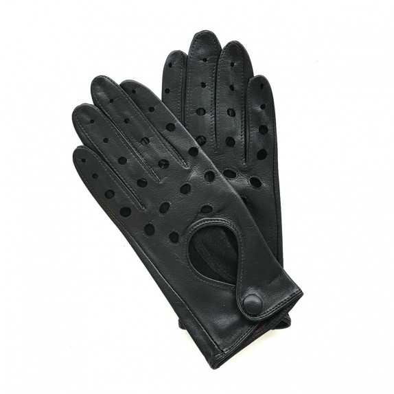 Gants en cuir d'agneau noir "MARTINE".