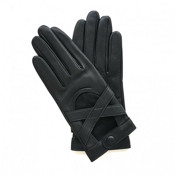 Gants en cuir d'agneau noir "ANASTASIE".