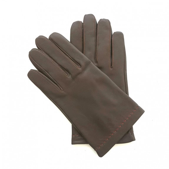 Gants en cuir d'agneau marron et orange "RAPHAEL".