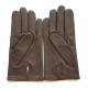 Gants en cuir d'agneau marron et orange "RAPHAEL".