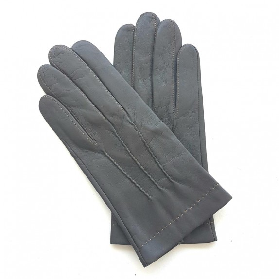 Leather gloves of lamb charcoal and caramel "HENRI"