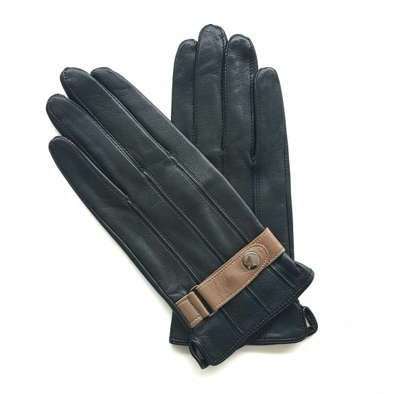 Gants en cuir d'agneau noir et sable "ARTHUR".