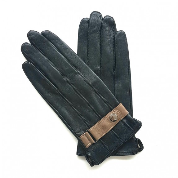 Leather gloves of lamb black and sand "JULES"