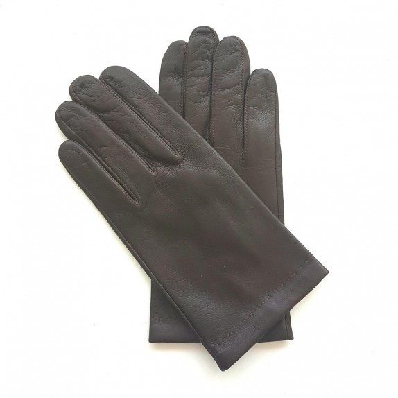 Gants en cuir d'agneau marron et orange "MARTIN".