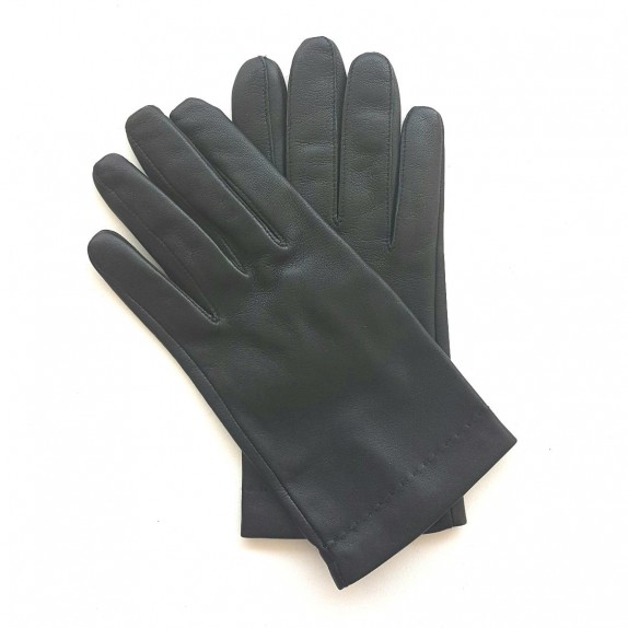 Gants en cuir d'agneau noir et orange "MARTIN".