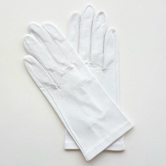 Leather gloves of lamb white "CAPUCINE".