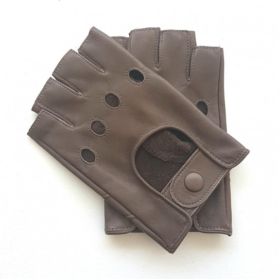 Leather mittens of lamb taupe "PILOTE".