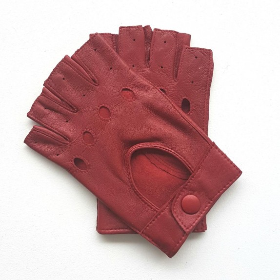 Leather mittens of lamb red "PILOTE".
