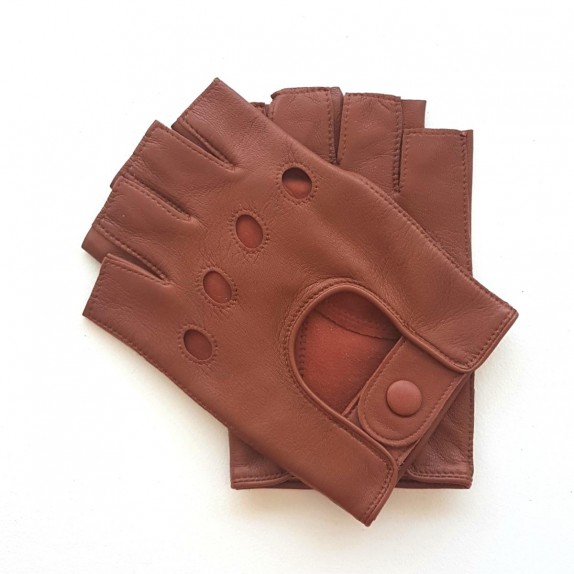 Leather mittens of lamb cognac "PILOTE".