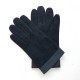 Gants en cuir de chèvre velours et agneau noir gris foncé"GUILHEM".