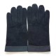 Gants en cuir de chèvre velours et agneau noir gris foncé"GUILHEM".