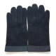 Leather gloves of goat velvet and lamb black and storm"GUILHEM".