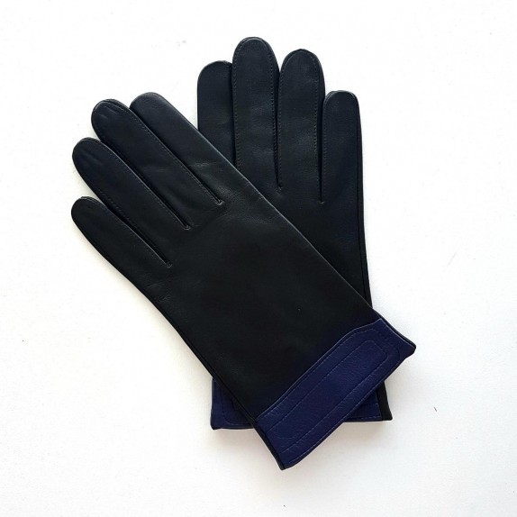 Gants en cuir d'agneau noir et bleu "JOHN".