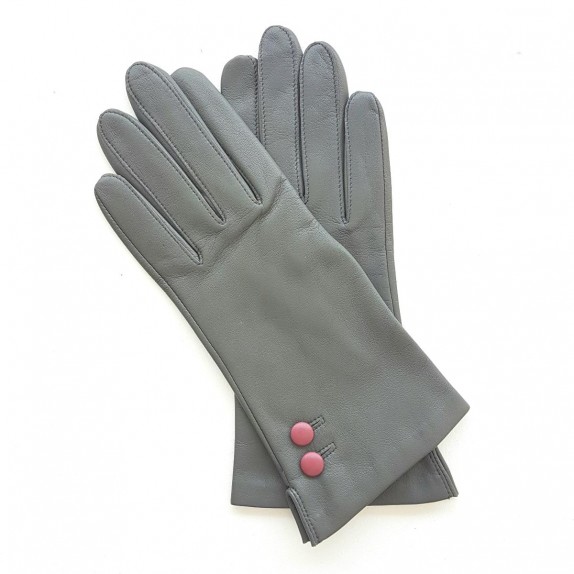 Leather gloves of lamb charcoal and rose antique "CLEMENTINE"