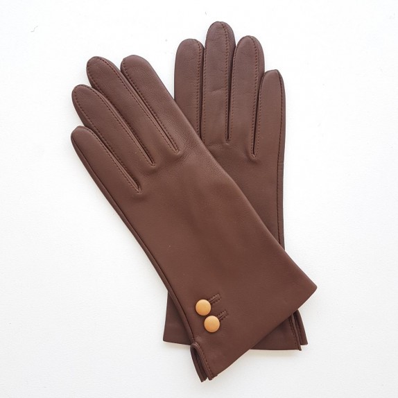 Leather gloves of lamb havana and caramel "CLEMENTINE"