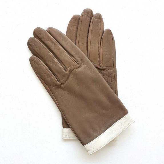 Leather gloves of lamb clay and white "TIPPI".