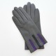 Leather gloves of lamb charcola black and améthyst "TRIO"